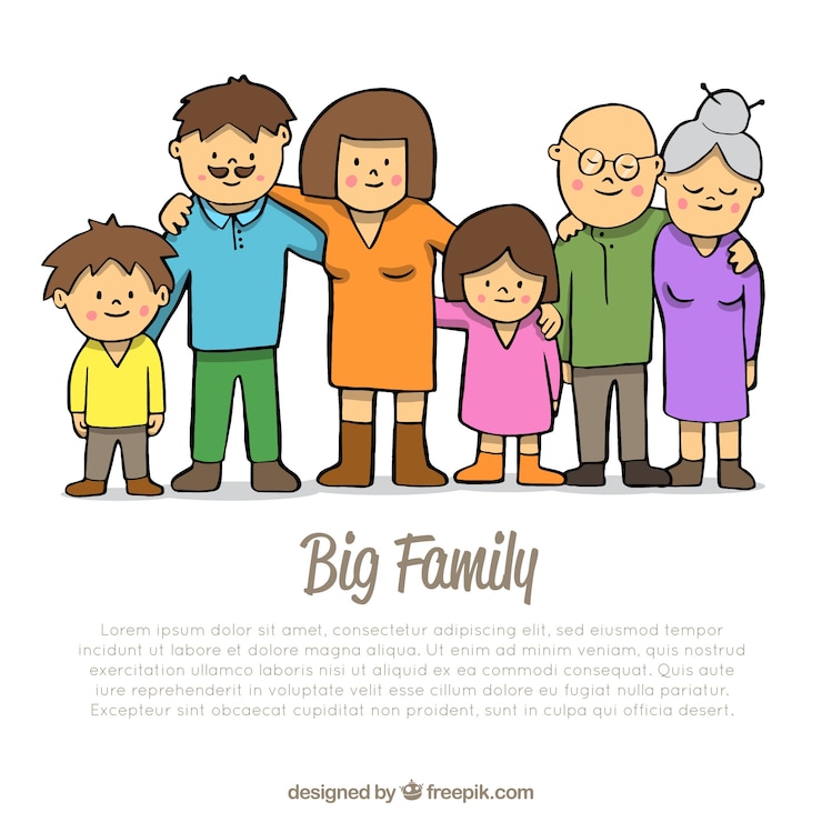 Vector gratuito gran familia feliz con estilo de dibujo a mano