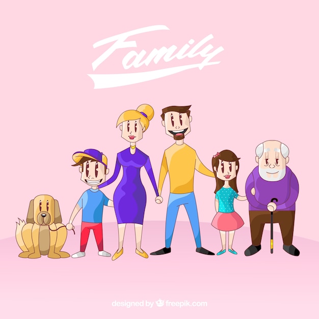 Vector gratuito gran familia feliz con estilo de dibujo a mano