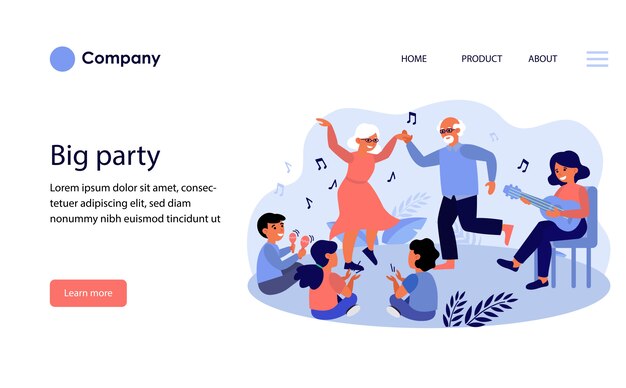 Gran fiesta familiar. Diseño de plantilla de sitio web