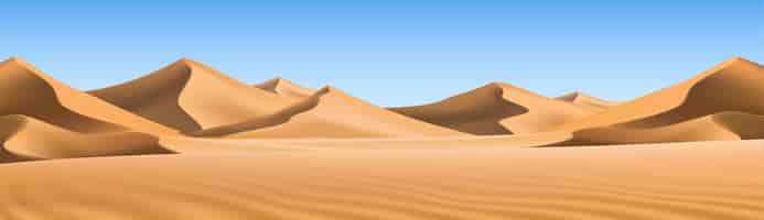 Vector gratuito gran fondo realista de dunas de arena paisaje del desierto con cielo azul