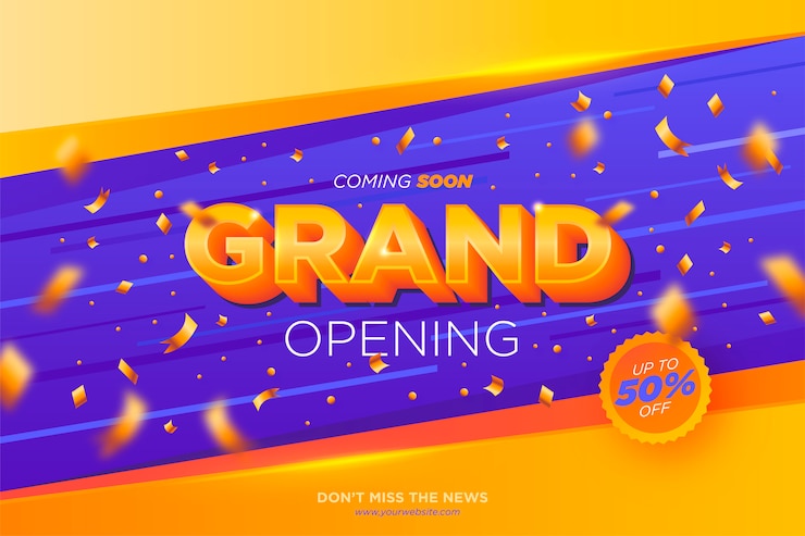 Vector gratuito gran inauguración banner con confeti
