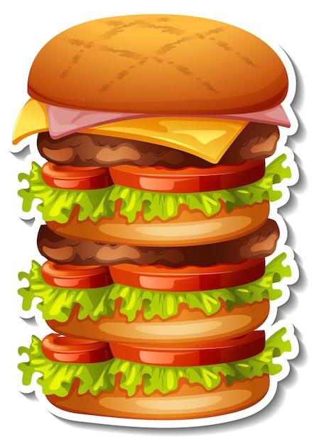 Vector gratuito un gran montón de pegatina de hamburguesa sobre fondo blanco.