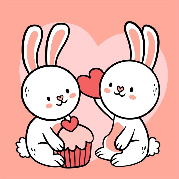 Gran pareja de animales de diseño de personajes de dibujos animados dibujados a mano aislados en el amor, estilo doodle ilustración plana del concepto de San Valentín