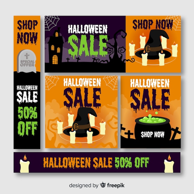 Vector gratuito gran venta de halloween ofrece web banner