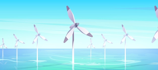 Vector gratuito granja en alta mar con molinos de viento en agua energía eólica