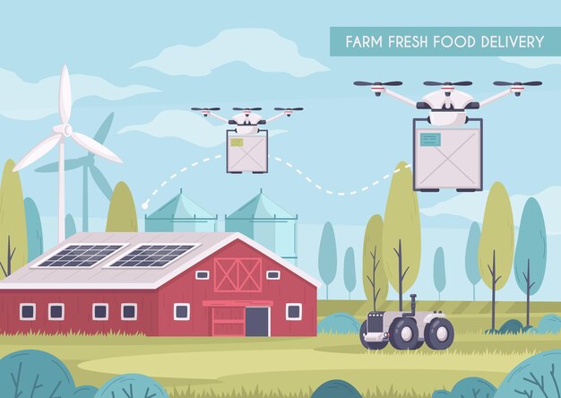Granja inteligente con ilustración de entrega