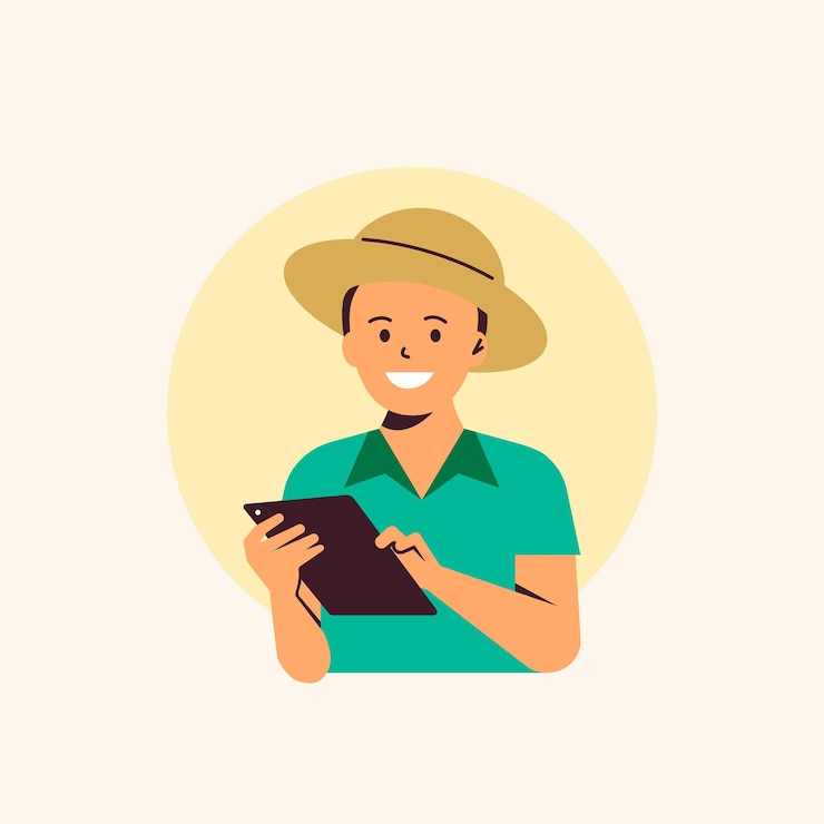 Vector gratuito granjero que usa tecnología agrícola