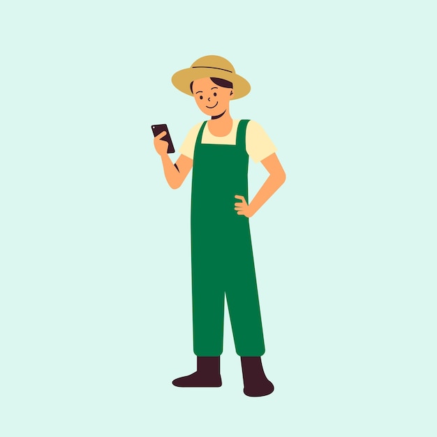 Granjero que usa tecnología agrícola