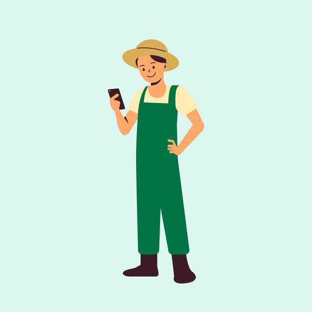 Granjero que usa tecnología agrícola