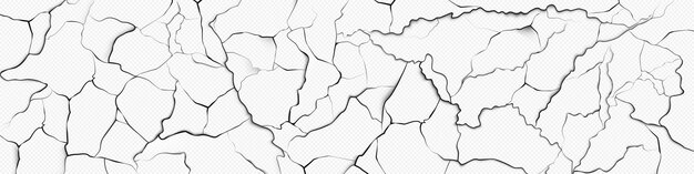 Grietas realistas en la superficie de la pintura seca sobre fondo transparente Ilustración vectorial de la pared resistida edificio antiguo fachada banner abstracto revestimiento dañado textura sucia esmalte desgastado