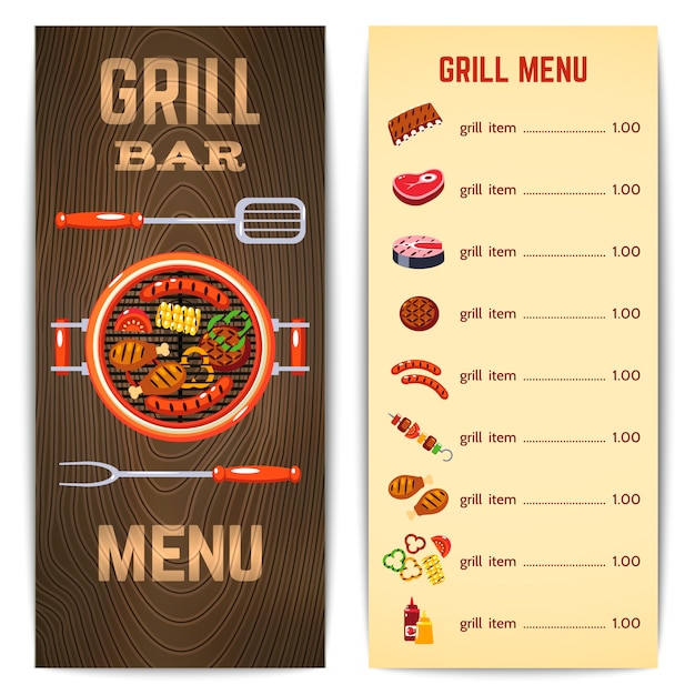 Vector gratuito grill menu illustration
