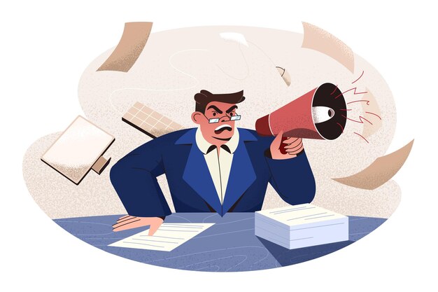 Grito de jefe enojado plano en altavoz