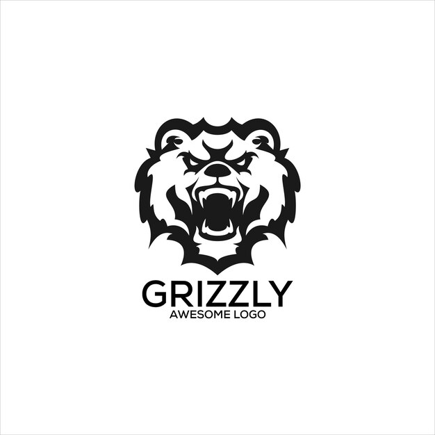 Vector gratuito grizzly enojado logo diseño silueta línea arte
