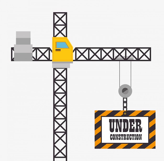 Grúa espera bajo signo de construcción