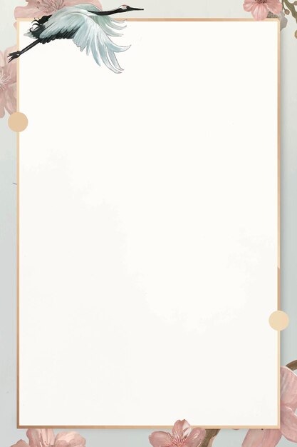 Grulla japonesa blanca con plantilla de marco de patrón de malvaviscos