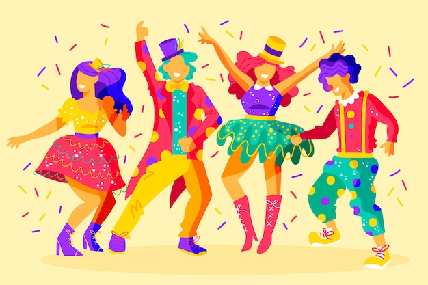 Grupo de amigos bailando en carnaval