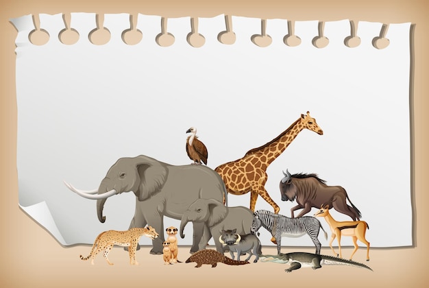 Grupo de animales salvajes africanos en papel