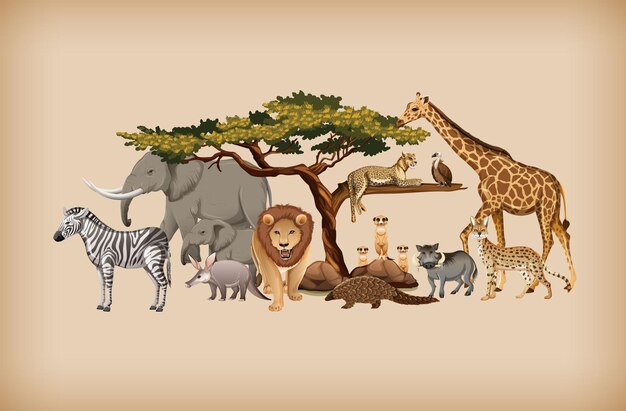 Grupo de animales salvajes en el fondo