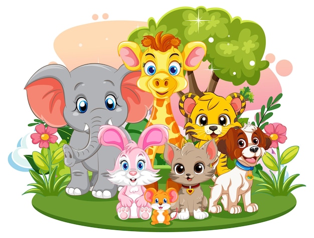 Grupo de animales salvajes lindos