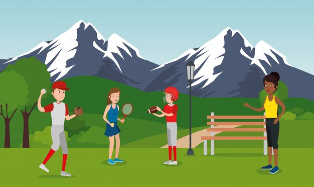 Grupo de atletas practicando deportes en el parque