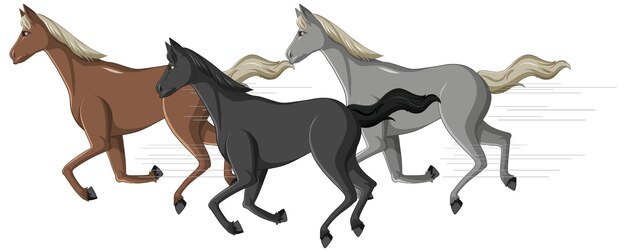 grupo, de, caballos, funcionamiento, caricatura