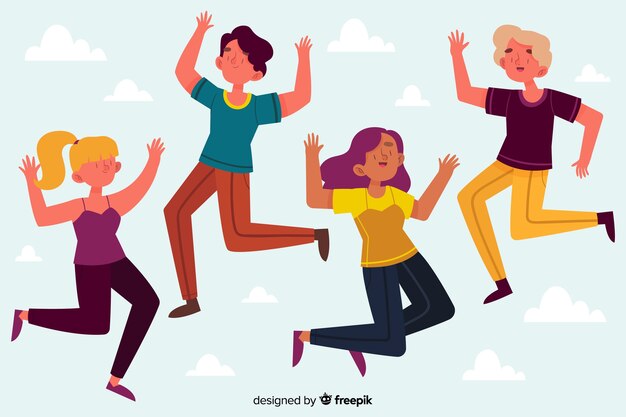 Grupo de chicas saltando juntas ilustradas