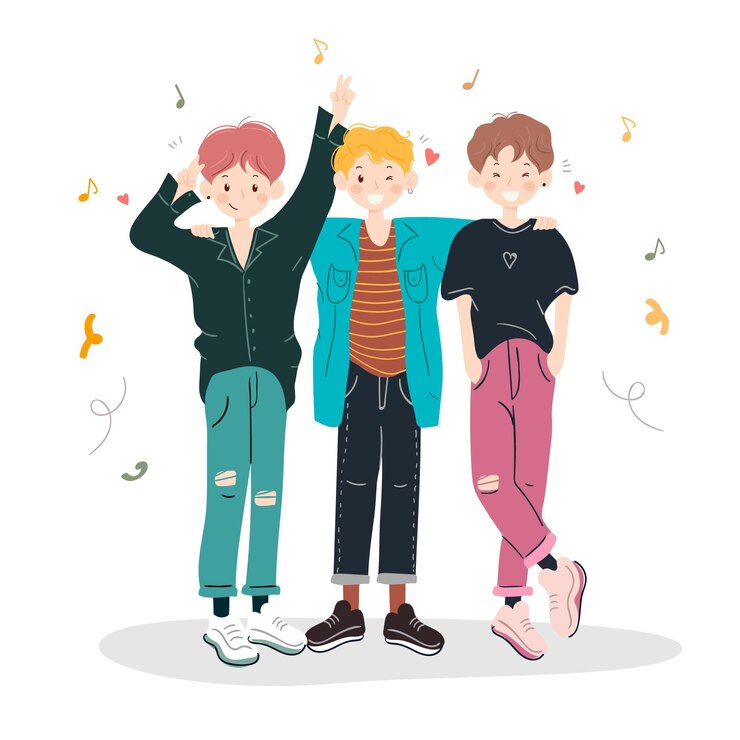 Vector gratuito grupo de chicos cool de k-pop