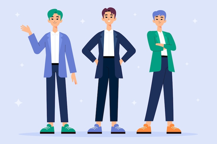 Vector gratuito grupo de chicos de k-pop en una banda