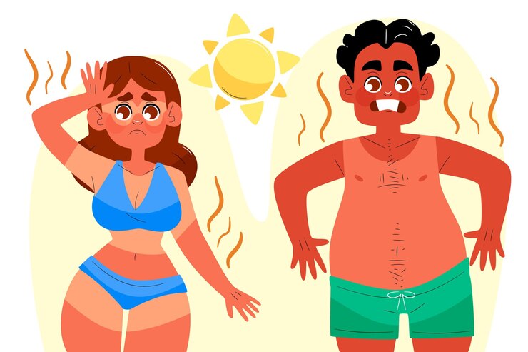 Vector gratuito grupo dibujado de diferentes personas con una quemadura de sol.