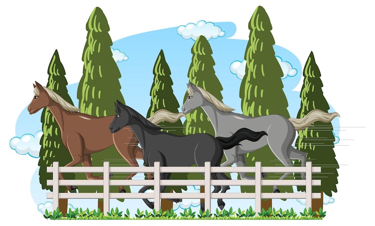 Vector gratuito grupo de dibujos animados de caballos de diferentes colores