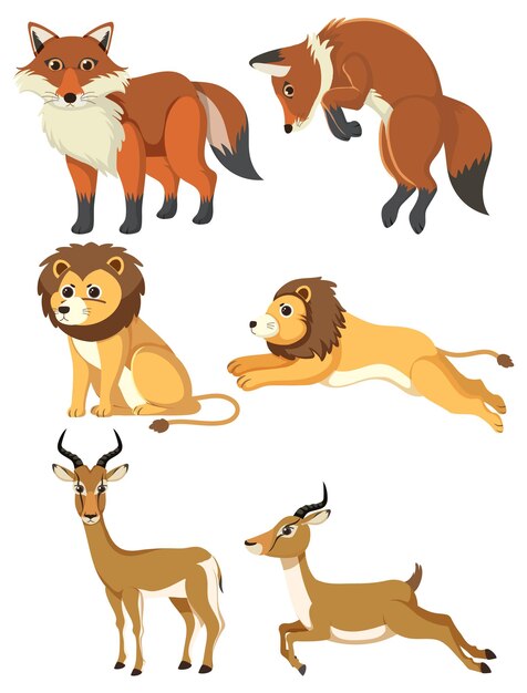 Grupo de dibujos animados Fox Lion y Gazelle