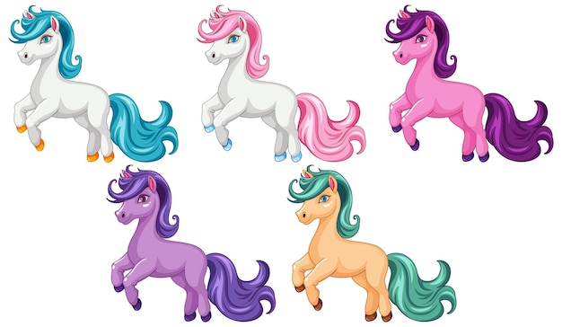 Vector gratuito grupo de dibujos animados lindo unicornio