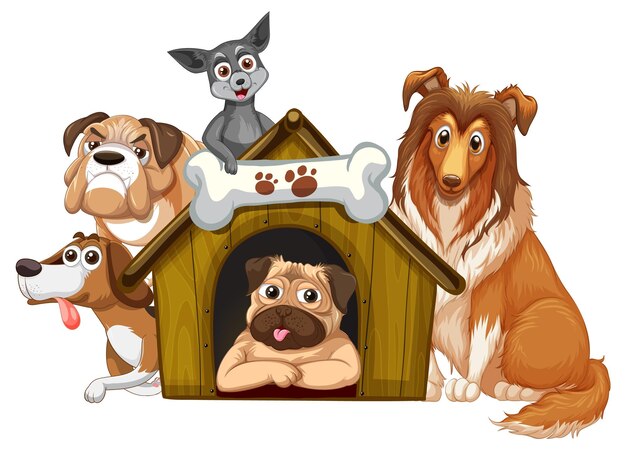 Grupo de dibujos animados de perros domésticos