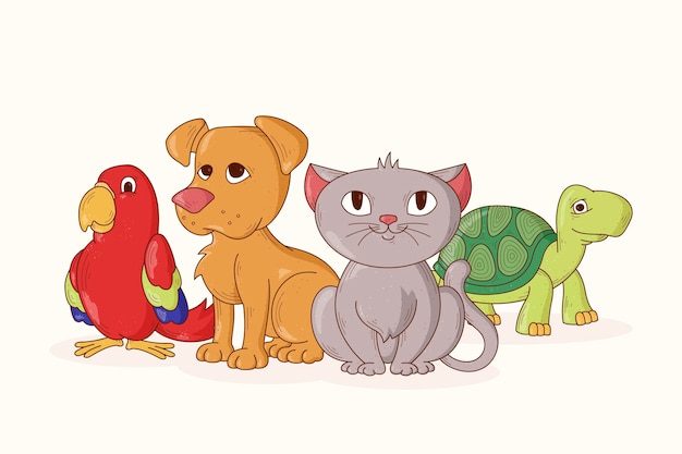 Un grupo de diferentes animales adorables