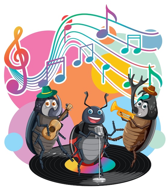Vector gratuito grupo de escarabajos tocando música juntos
