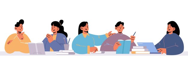 Grupo de estudiantes estudiando juntos haciendo la tarea