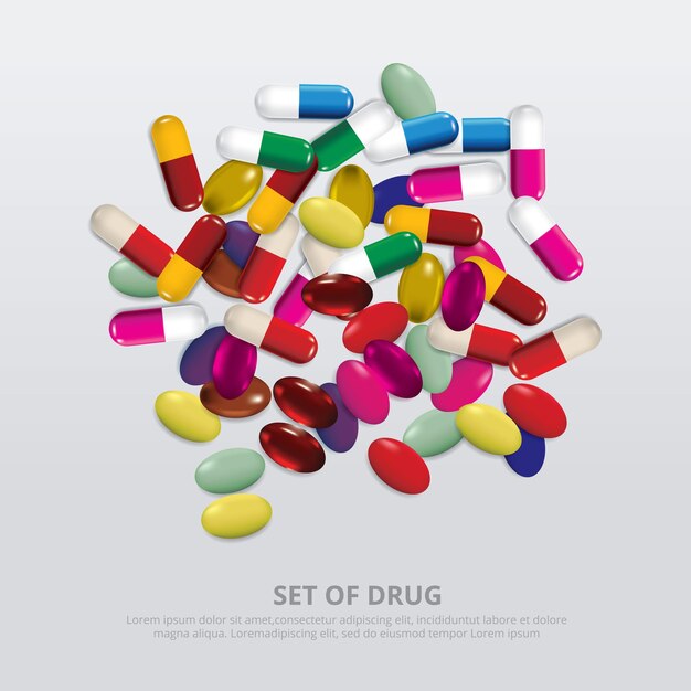 Grupo de ilustración realista de drogas