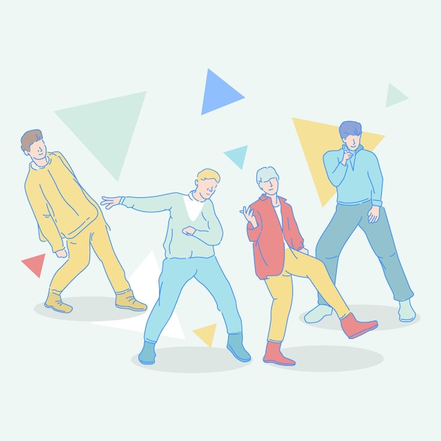 Grupo ilustrado de chicos de k-pop
