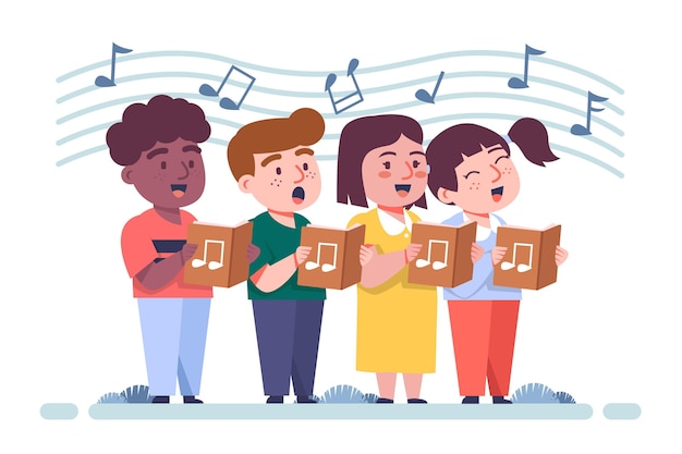 Vector gratuito grupo ilustrado de niños cantando en un coro.