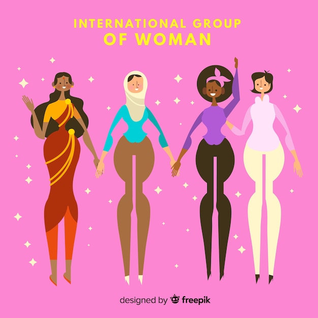 Vector gratuito grupo internacional de mujeres adorables dibujado a mano