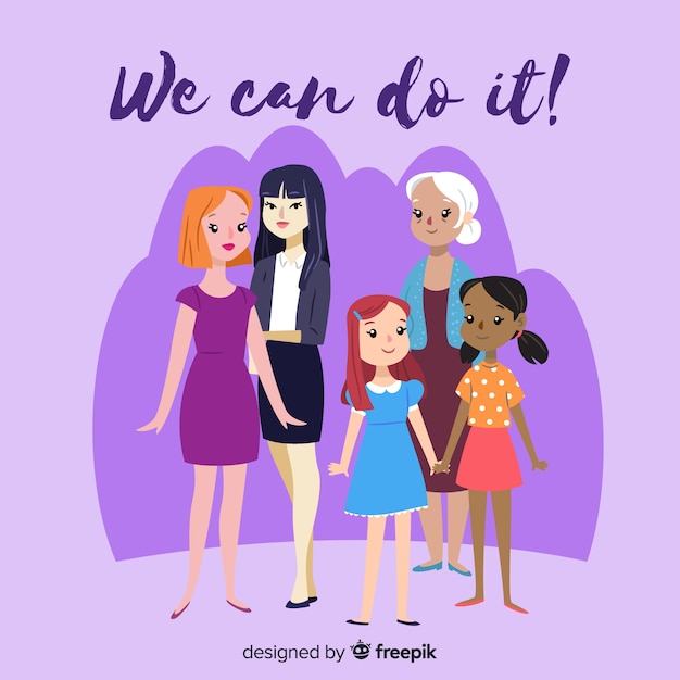 Vector gratuito grupo internacional de mujeres adorables dibujado a mano