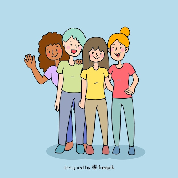 Grupo internacional de mujeres dibujadas a mano