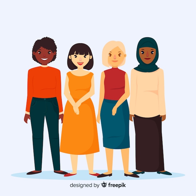 Vector gratuito grupo internacional de mujeres con diseño plano