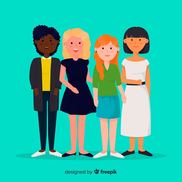 Grupo internacional de mujeres con diseño plano