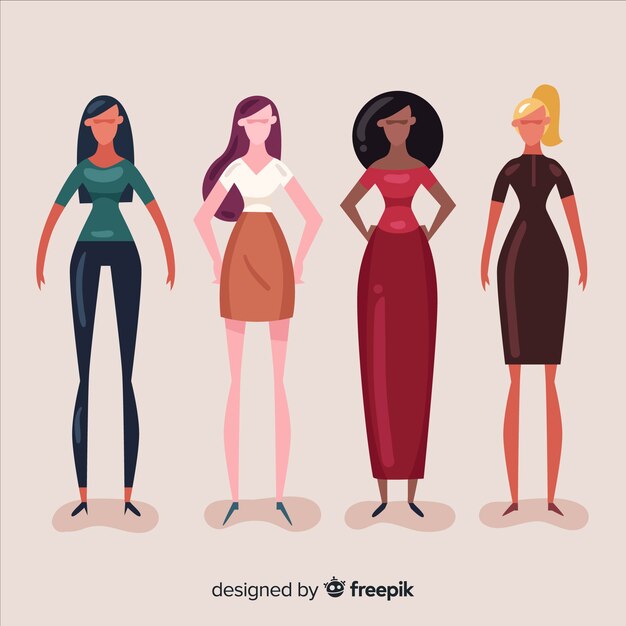 Grupo internacional de mujeres con diseño plano