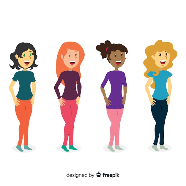 Vector gratuito grupo internacional de mujeres con diseño plano