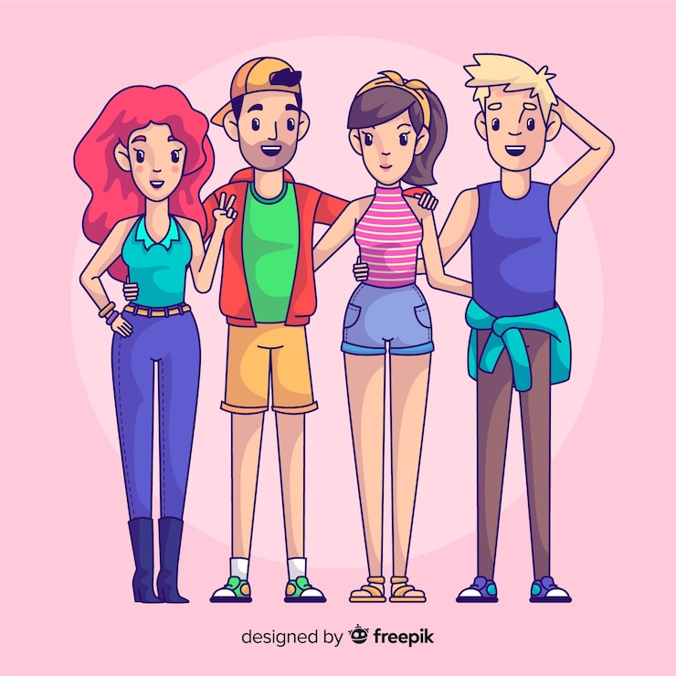 Vector gratuito grupo de jóvenes posando para una foto