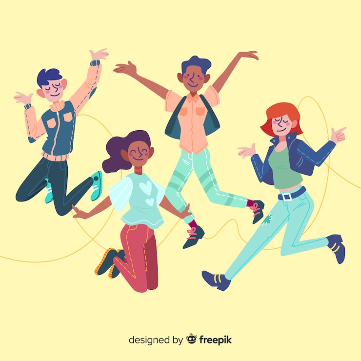 Vector gratuito grupo de jóvenes saltando