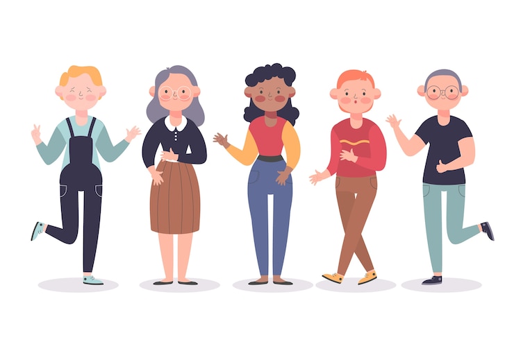 Vector gratuito grupo de jóvenes y viejos juntos