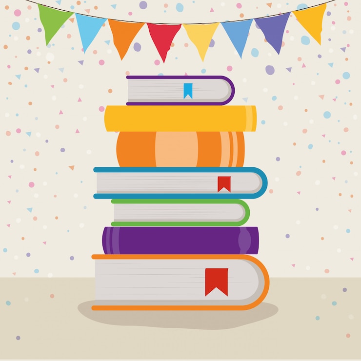 Vector gratuito grupo de libros y banderín.
